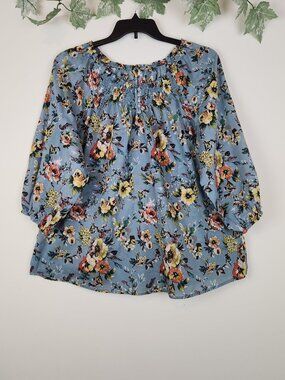 Dressbarn Woman Size 18/20 Floral Boho 3/4 Sleeve Cotton Lightweight Top Blouse